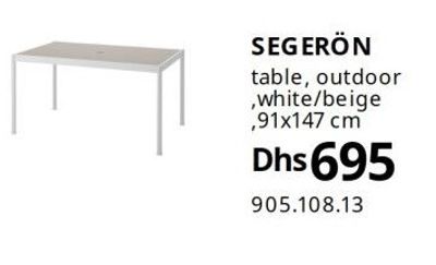 SEGERÖN table, outdoor white/beige 91x147 cm