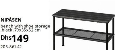 NIPÅSEN bench with shoe storage, black, 79x35x52 cm