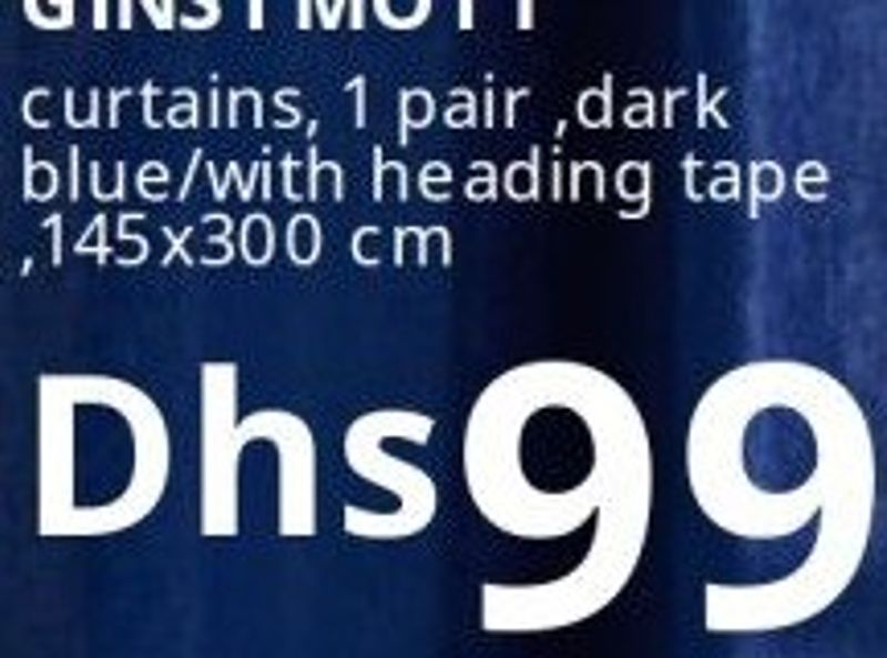 GINSTMOTT curtains, 1 pair, dark blue/with heading tape, 145x300 cm