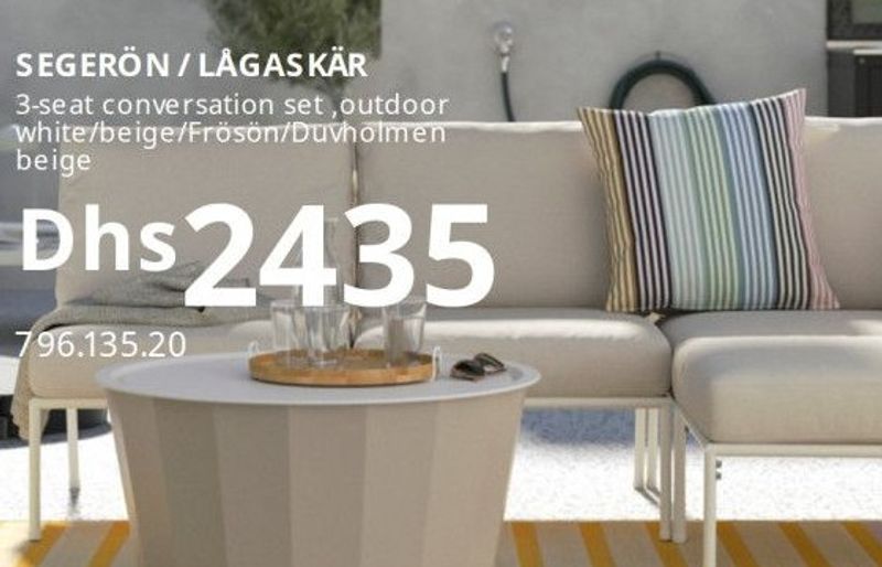 SEGERÖN / LÅGASKÄR 3-seat conversation set, outdoor white/beige/Frösön/Duvholmen beige