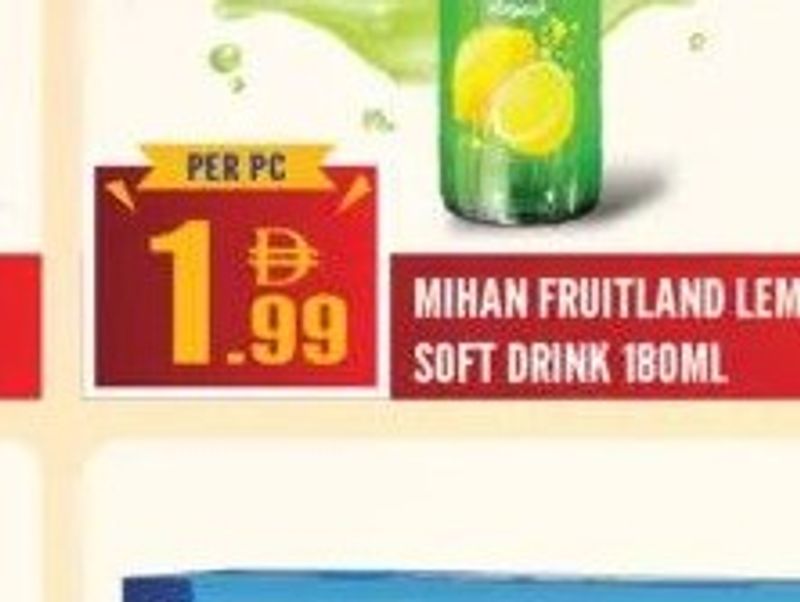MIHAN FRUITLAND LEMONADE SOFT DRINK 180ML