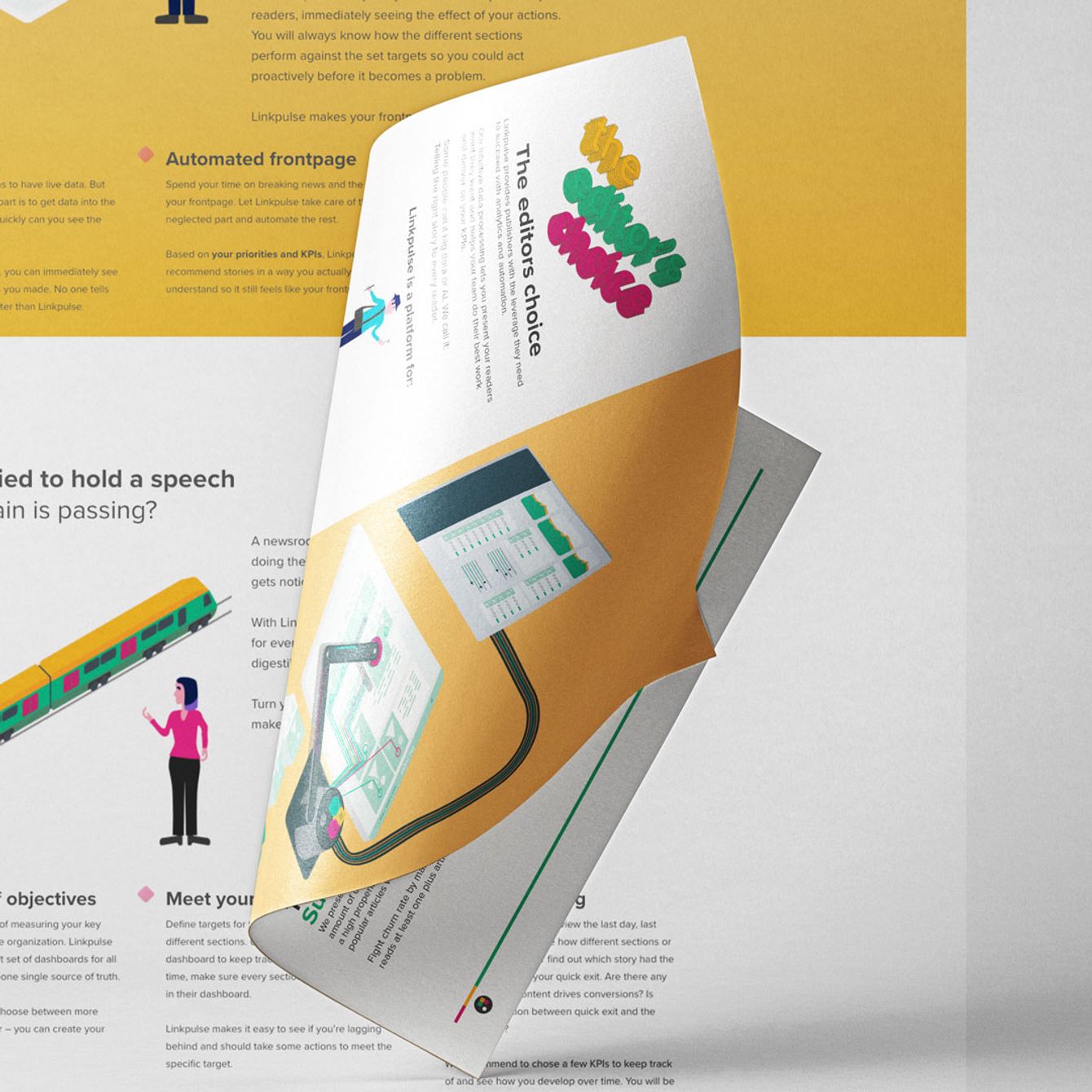 Mockup of Linkpulse.com and a4 folder