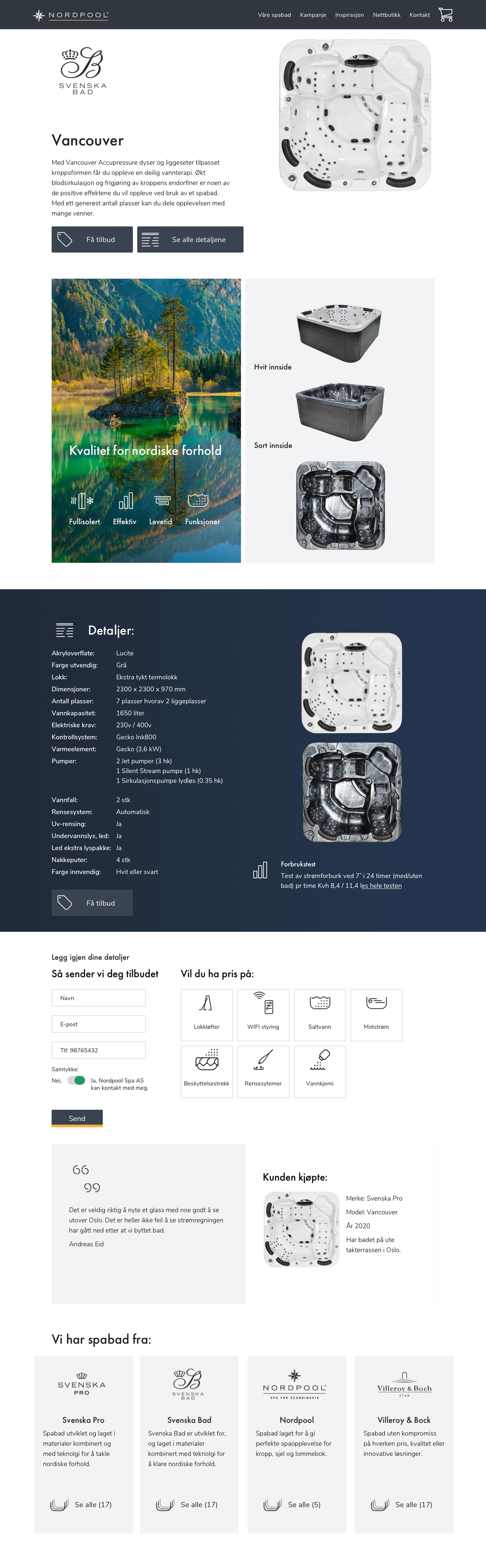 Screenshort of product page spa bad nordpoolspa.no