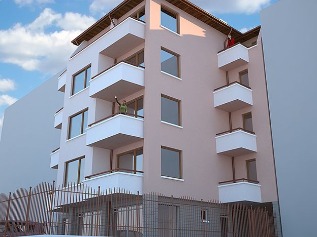 Four - storey residential building with underground garages and places for trade activity 5