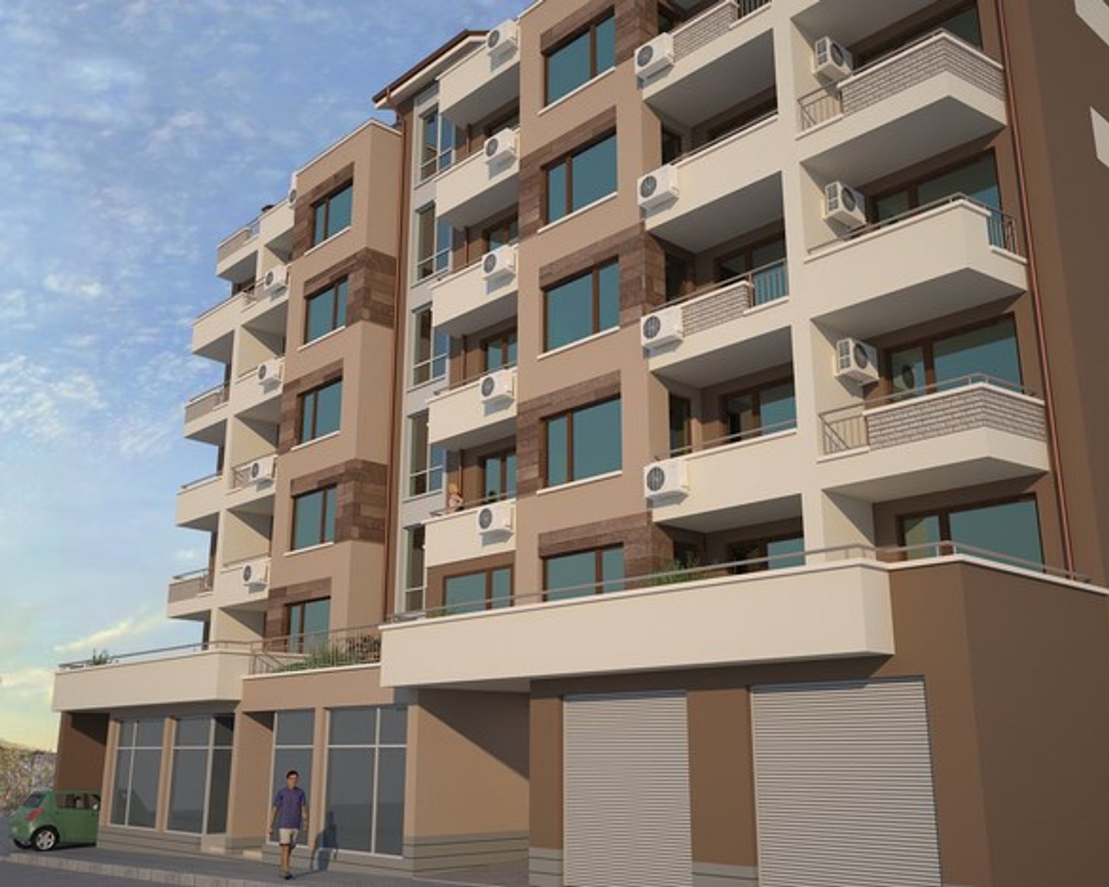 Six - storey residential building with underground garages and places for trade activity 1