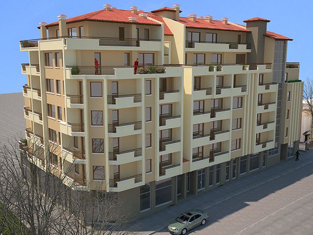 Three-six - storey residential building with underground garages and places for trade activity 16