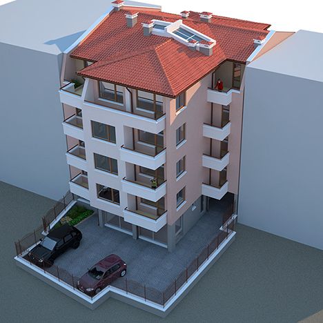 Four - storey residential building with underground garages and places for trade activity 4