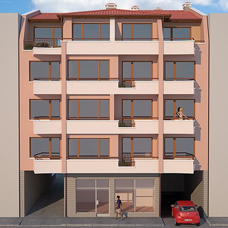 Four - storey residential building with underground garages and places for trade activity 2