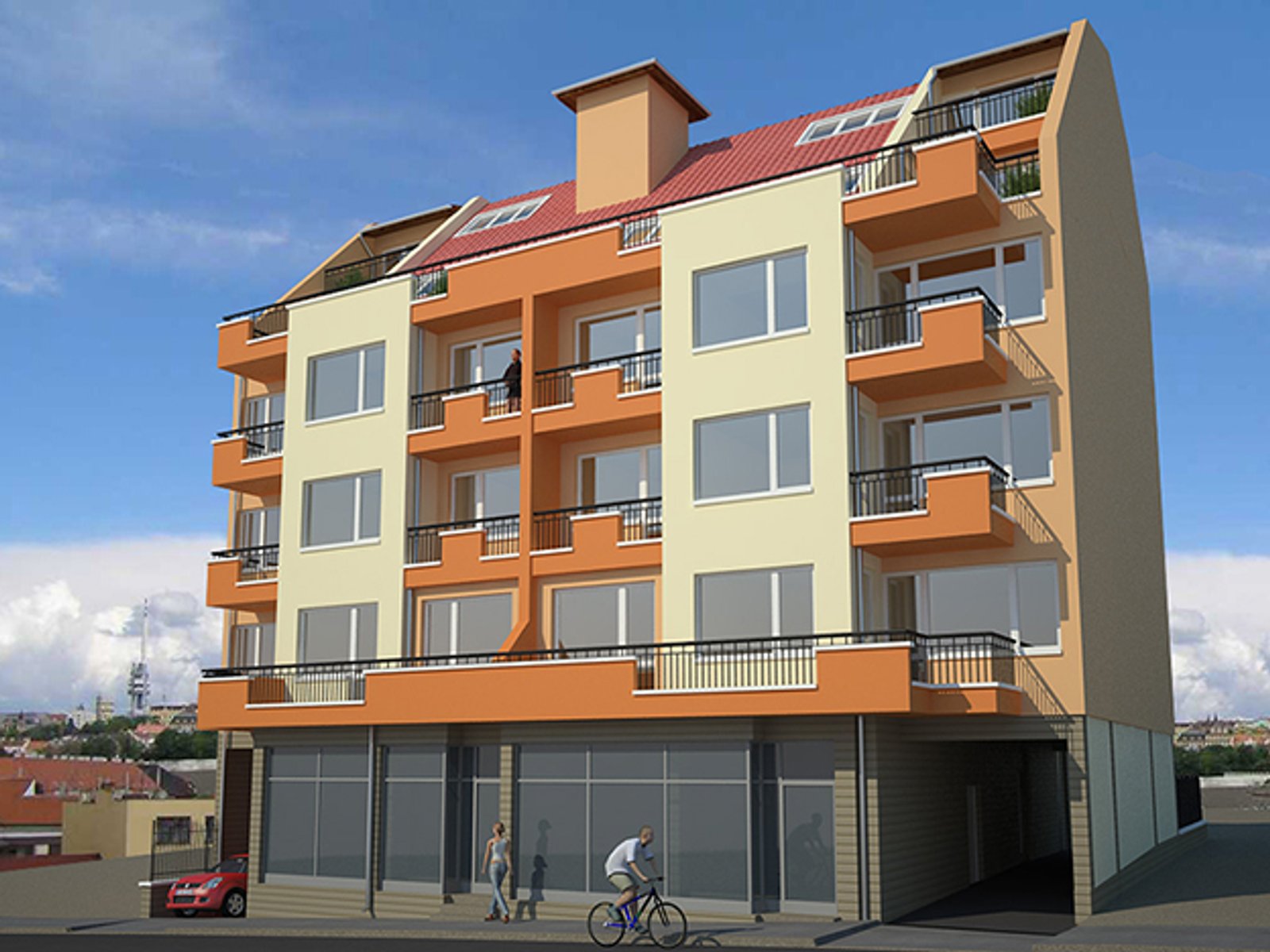 Five - storey residential building with underground garages and places for trade activity 1