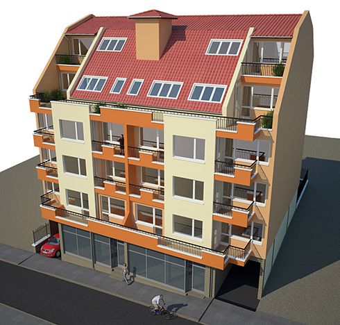 Five - storey residential building with underground garages and places for trade activity 3