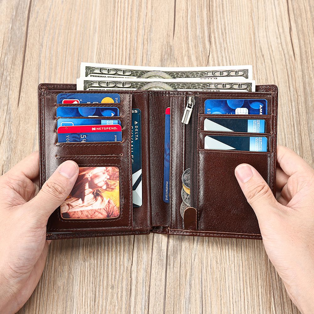 Billetera de 3 cuerpos en cuero genuino