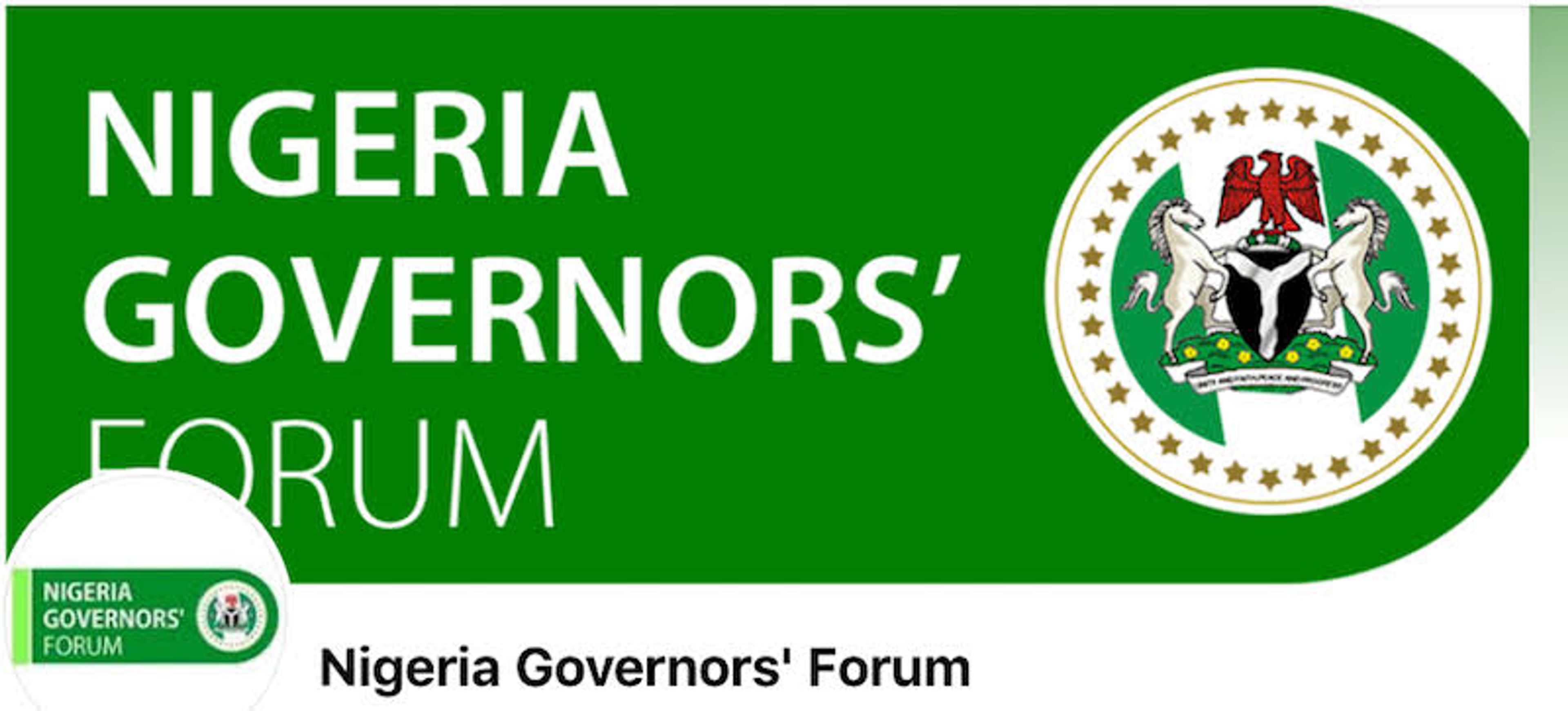 Green banner graphic reading "Nigeria Governors' Forum" beside the national coat of arms emblem