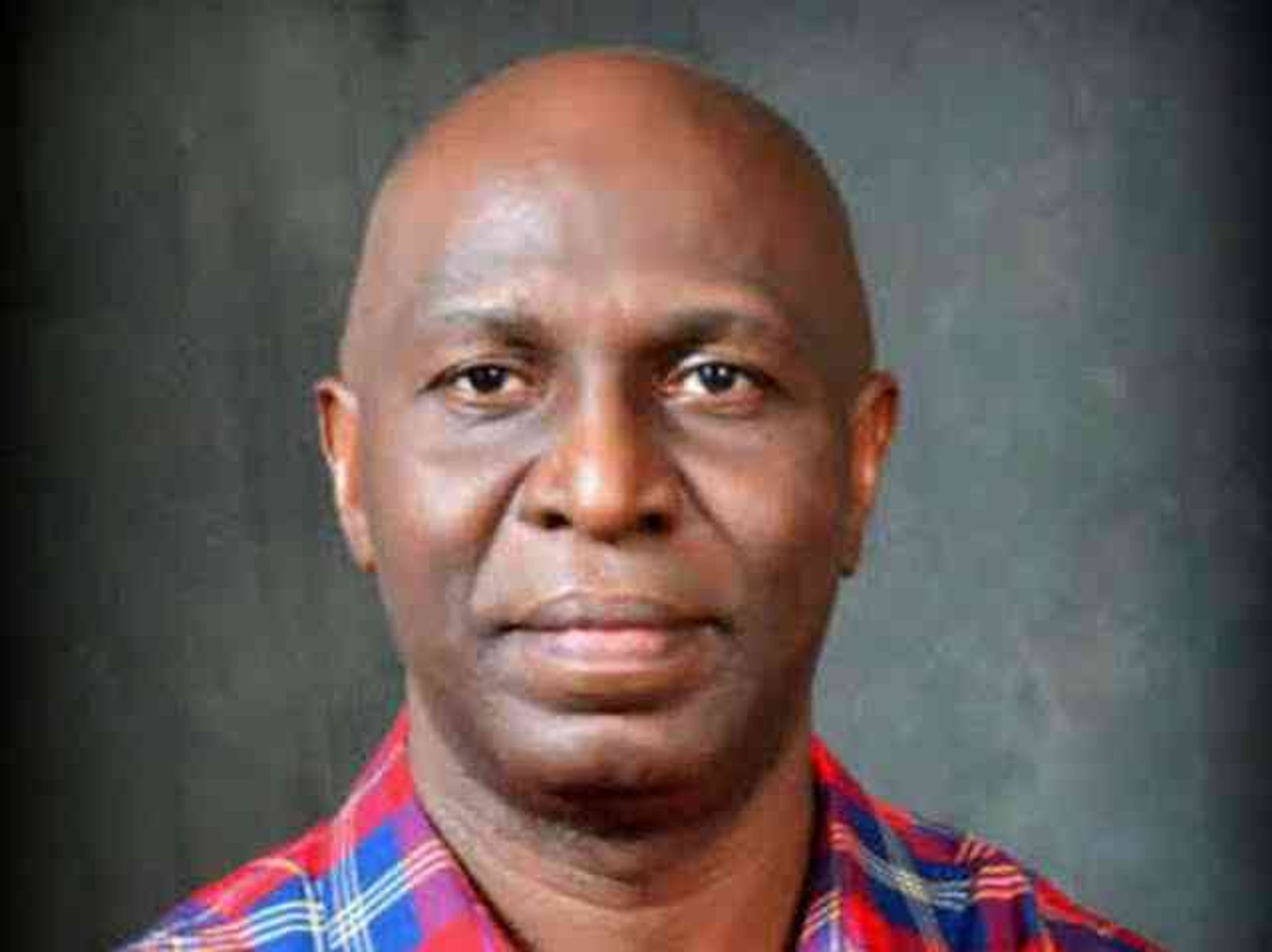Bald middle-aged man in a red and blue checked shirt facing the camera against a grey background