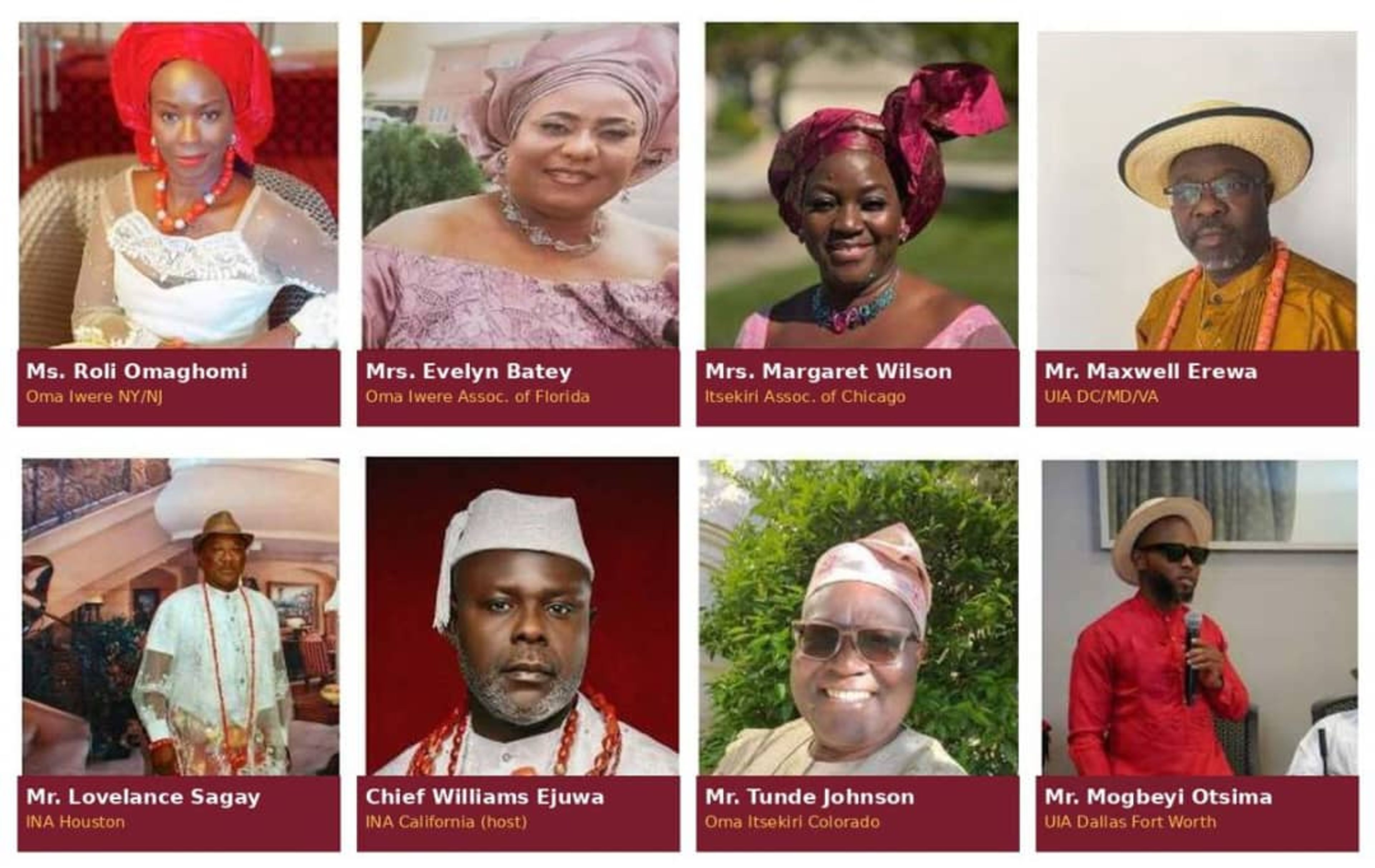 The eight Regional Presidents of the Itsekiri National Congress, USA. Photo: INC-USA