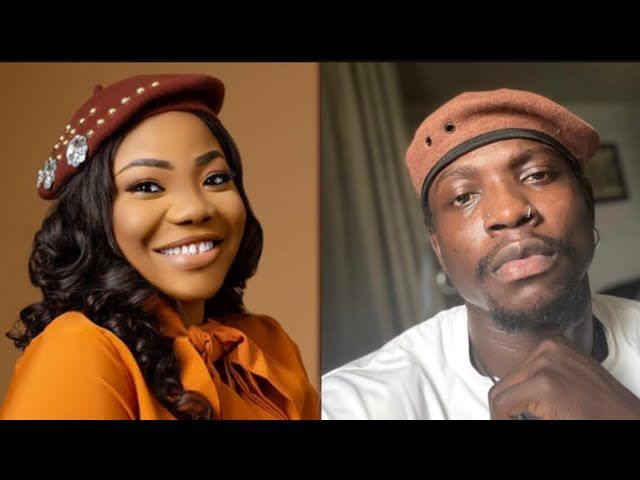 Split image of a smiling woman in an orange blouse and beret beside a man wearing a beret indoors