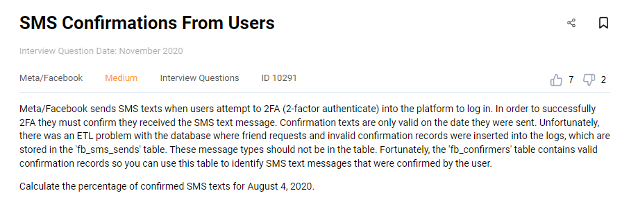 Facebook data engineer interview question to calculate SMS confirmations