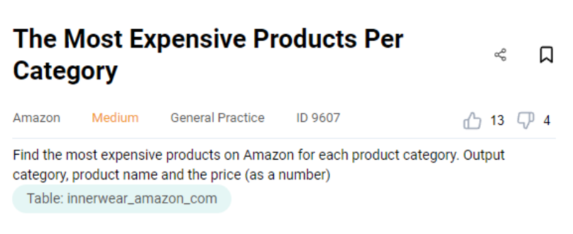 Amazon data engineer interview question to find most expensive product