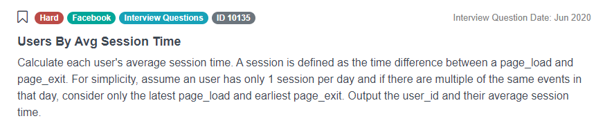 Facebook SQL data scientist interview question for avg session time