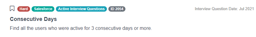 Salesforce Data Scientist Interview Questions for Consecutive Days