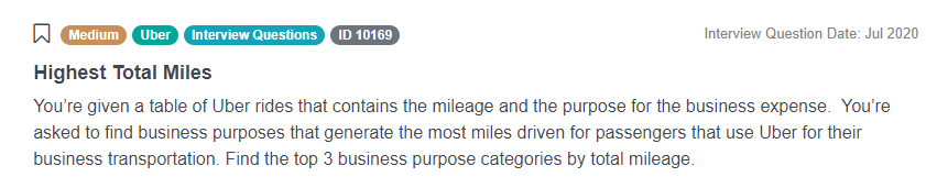 Python Interview Questions for Highest Total Miles