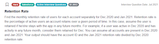 Data Science Interview Question by Salesforce to find Retention Rate