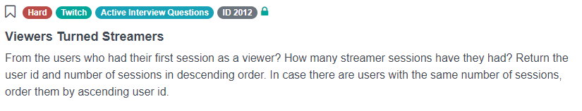 Twitch data science coding interview questions
