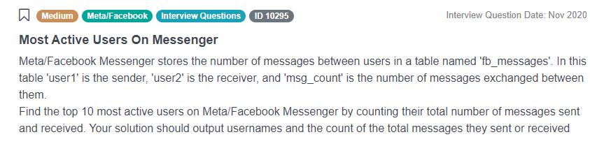 Product Analytics Interview Questions for Most Active Users On Messenger