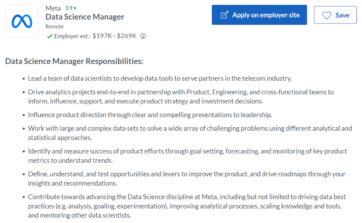 Remote Data Science Manager Job Role