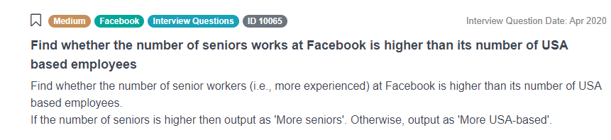 Find whether the number of seniors works at Facebook