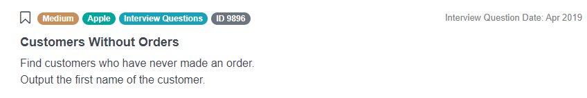 Apple Data Scientist Interview Question for Customers Without Orders