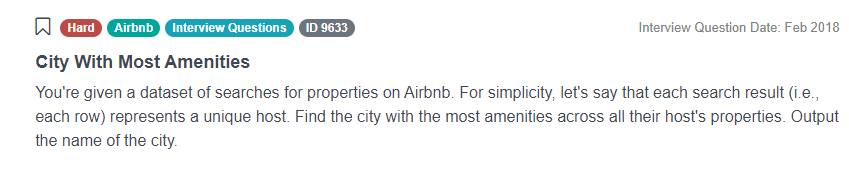 Airbnb Data Scientist Interview Question for City With Most Amenities