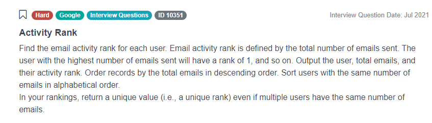 SQL Data Science Interview Questions for Activity Rank