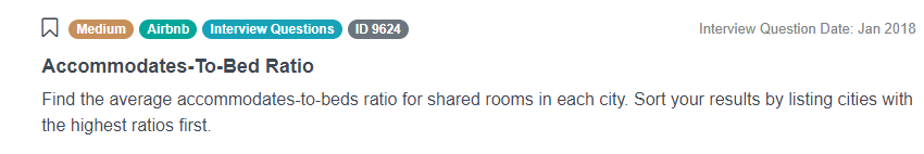 Airbnb Data Scientist Interview Question for Accommodates-To-Bed Ratio