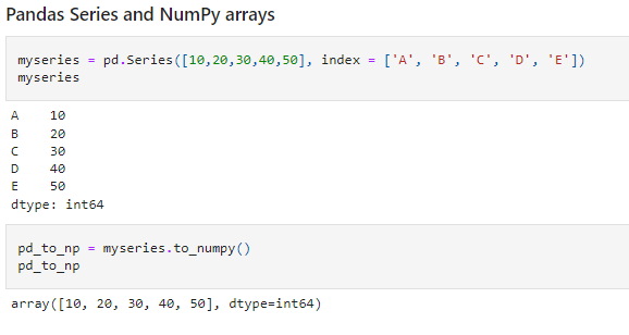 Pandas Series and NumPy arrays