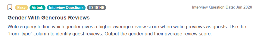 Product Analytics Interview Questions for Gender With Generous Reviews