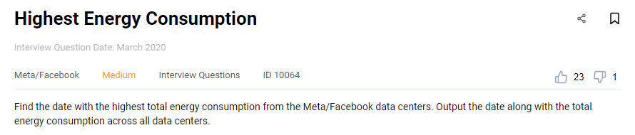 Facebook data engineer interview question for highest energy consumption