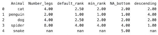 Rank python window function