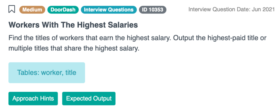 Data analyst interview question to find workers with highest salaries