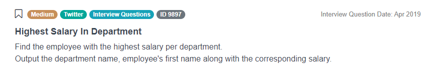 Twitter Data Scientist Interview Question for Highest Salary In Department