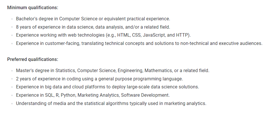 Data scientist job at Google