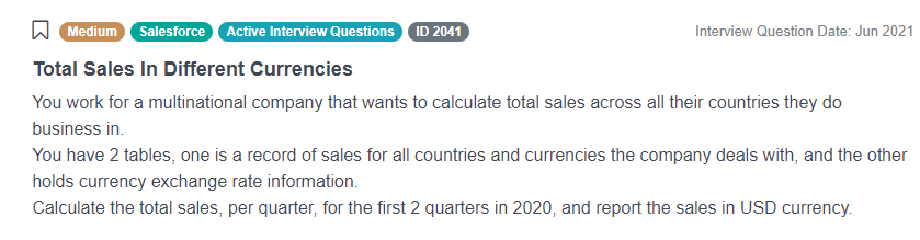 Salesforce Data Scientist Interview Question for Total Sales In Different Currencies