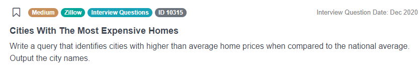 SQL Interview Questions for Data Analyst from Zillow