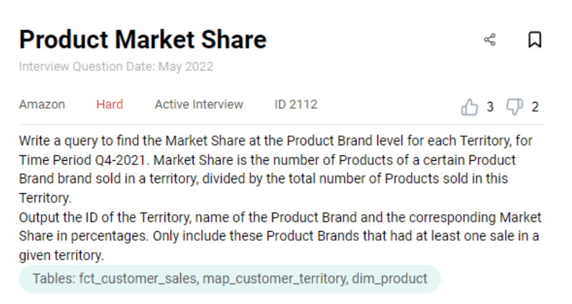 Amazon data engineer interview question to find product market share