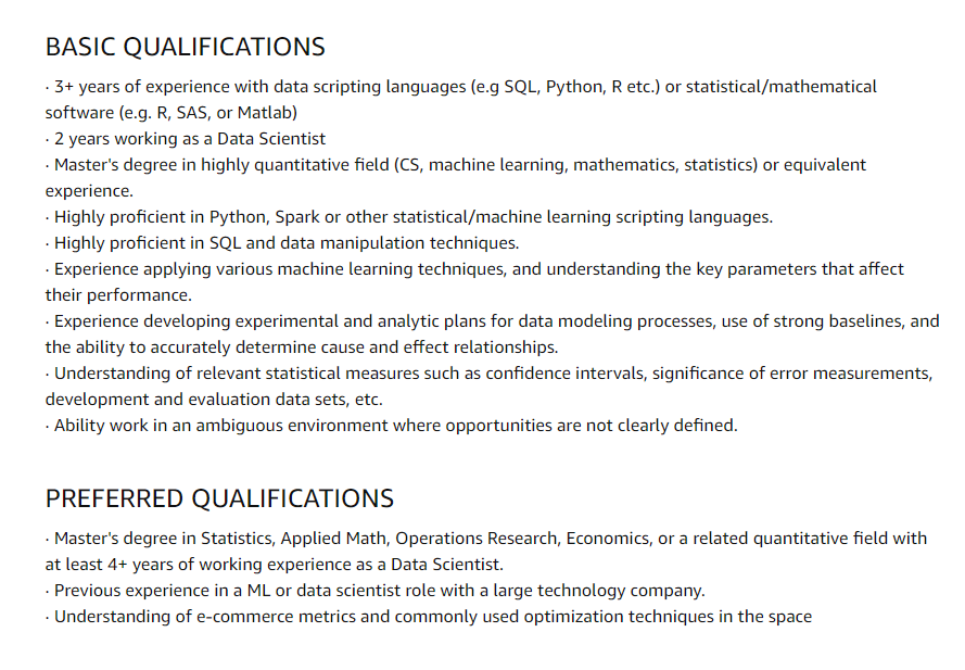 Qualifications for Data Scientist