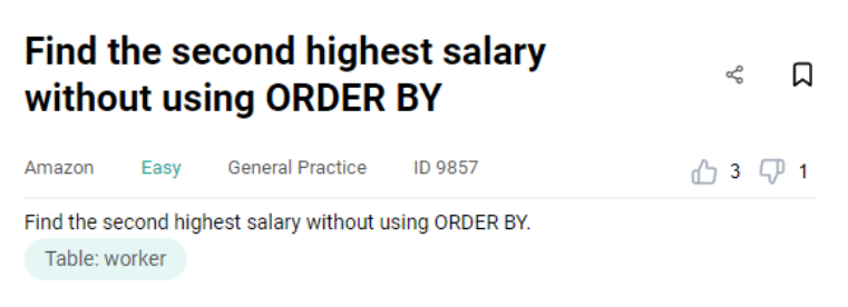 Amazon data engineer interview question to find second highest salary