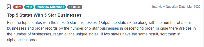 SQL Sorting Question for Top 5 States With 5 Star Businesses