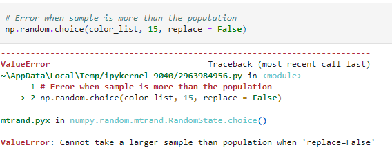 number of selections and choices in numpy