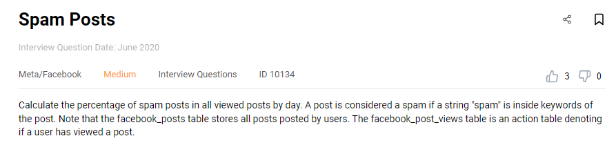 Facebook data engineer interview question to find spam posts