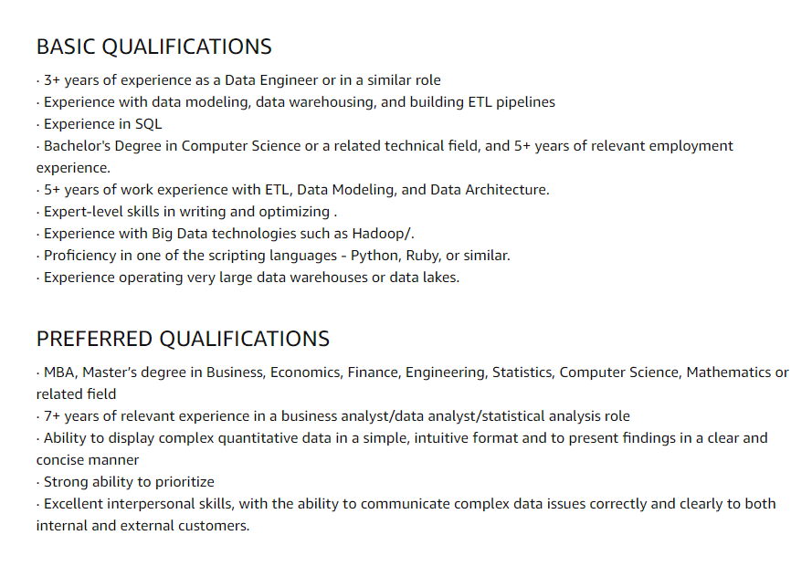 Qualifications for Data Engineer