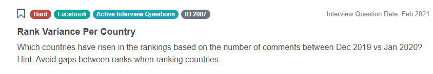 Data Science SQL Interview Questions for Rank Variance Per Country